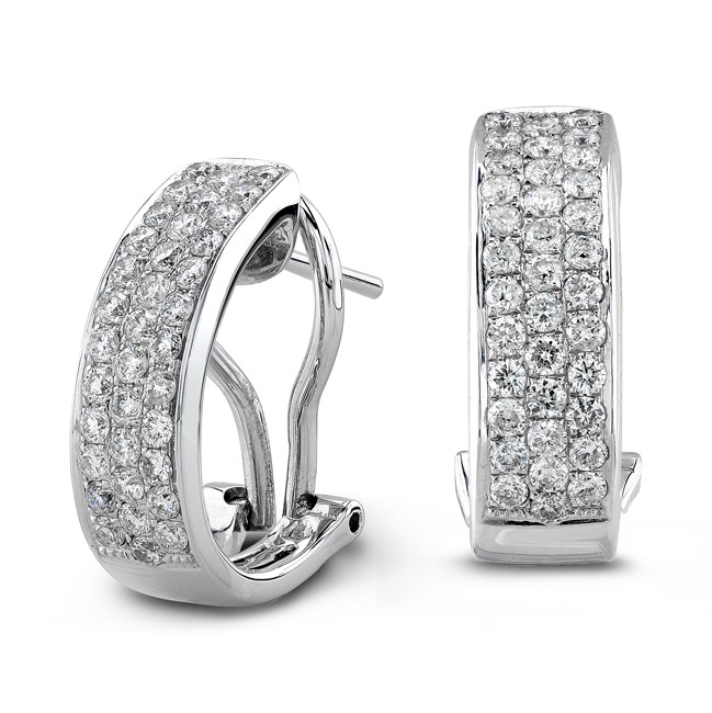 14k White Gold Diamond Pave Hoops