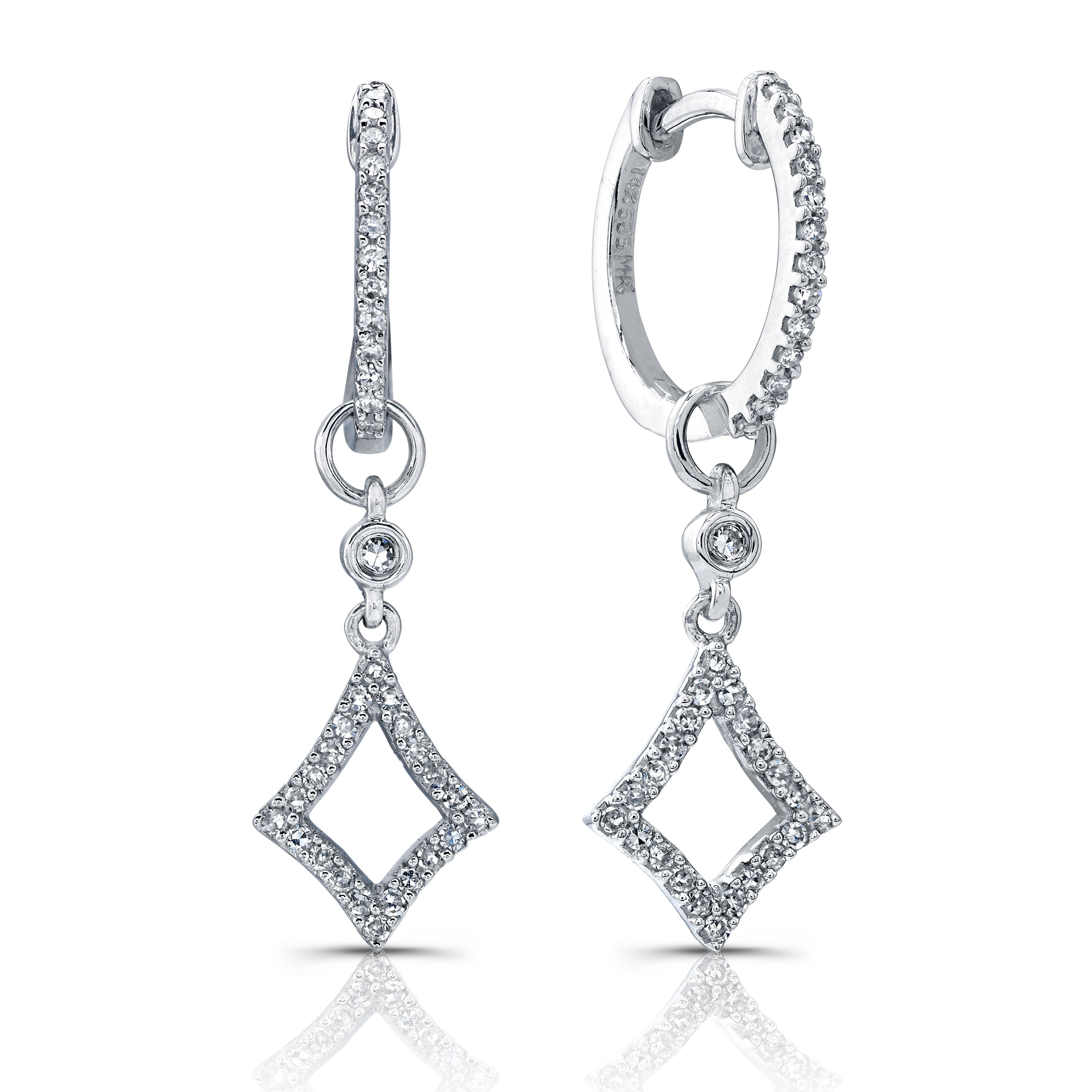 14kt White Gold Micro Prong Diamond Hoop With Charm
