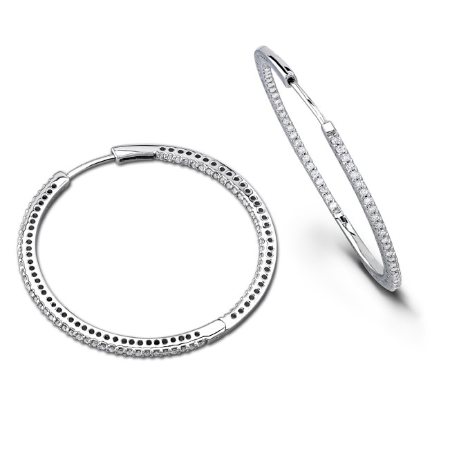 14k White Gold Diamond Prong Hoop Earrings