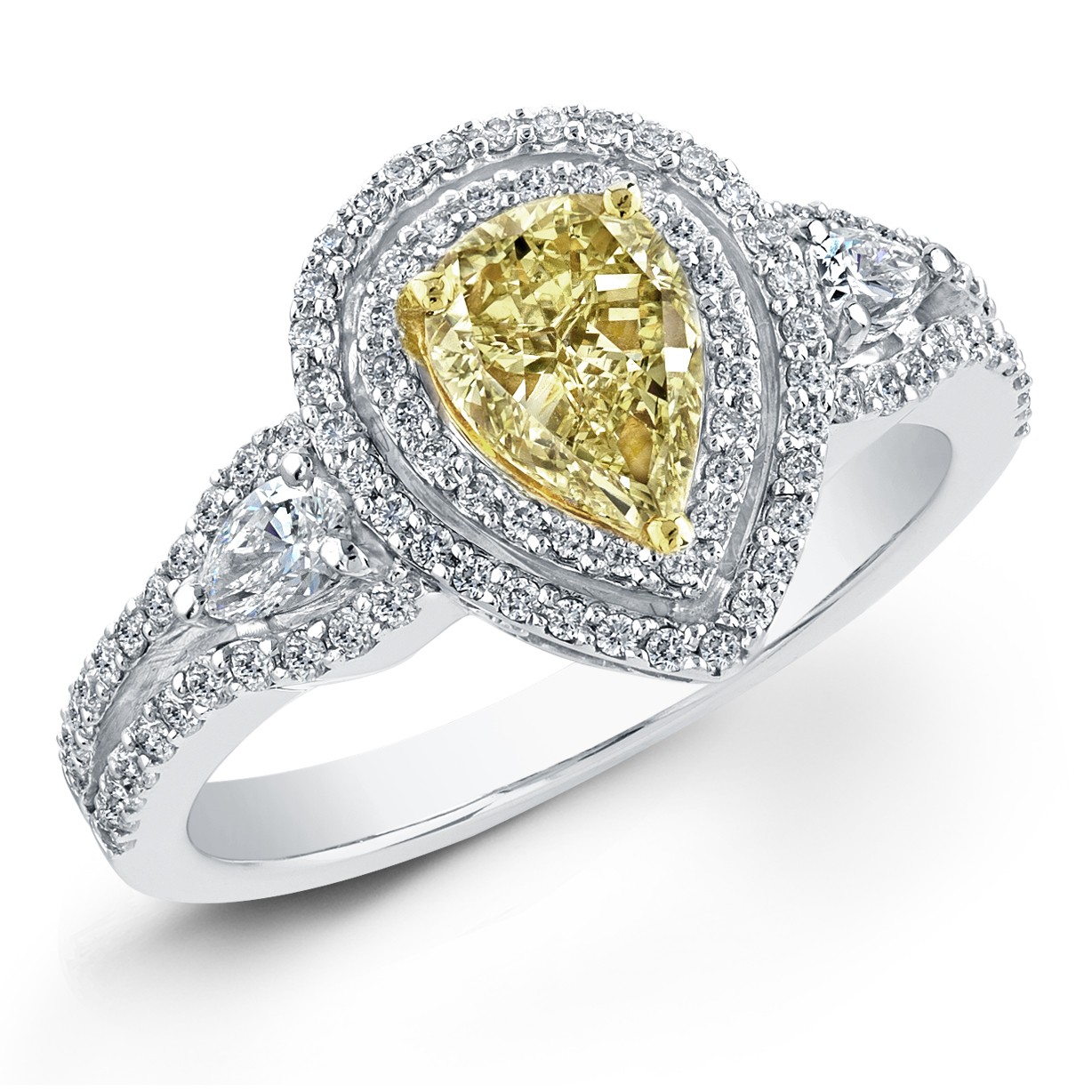 1 1/4 Ct Fancy Yellow Diamond Pear Shape Ring