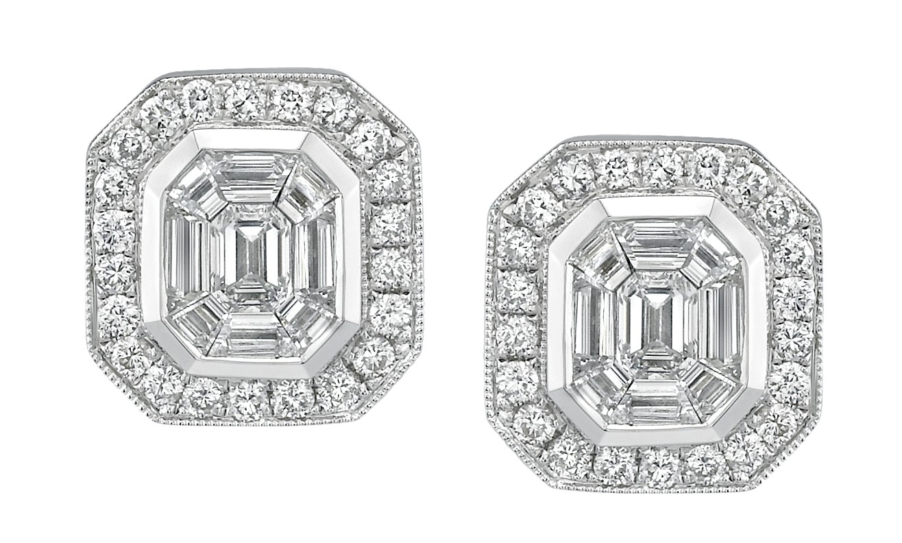 Emerald Cut Diamond Mosaic Earrings