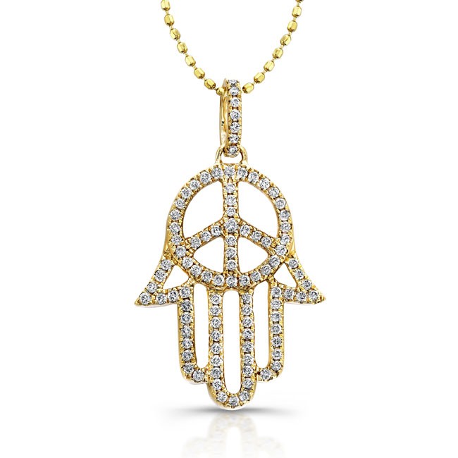 Yellow Gold Hamsa Peace Sign Necklace