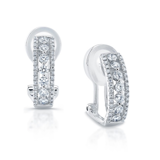 Three Row Diamond Prong Hoop Earrings