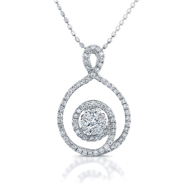 3/8 Ct Diamond Cluster Swril Pendant, 14kt White Gold