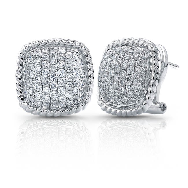 14kt White Diamond Pave Earrings With Rope Trim