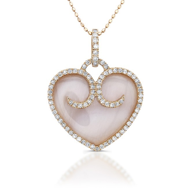 14kt Rose Gold - Mother Of Pearl Diamond Heart Pendant