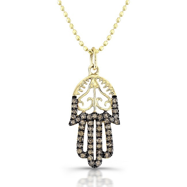 Diamond Hamsa Pendant Vintage Design 14K Yellow