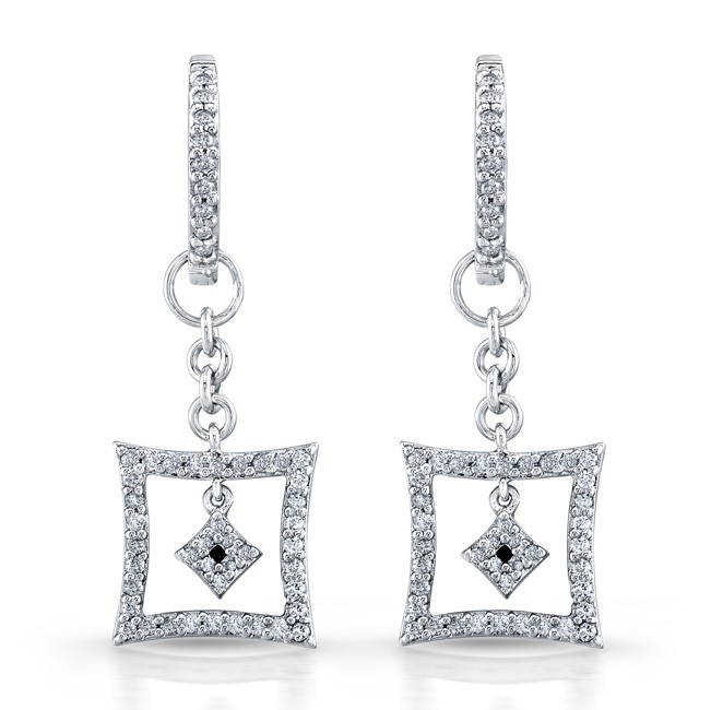 Diamond Hoop Earrings With Square Dangles