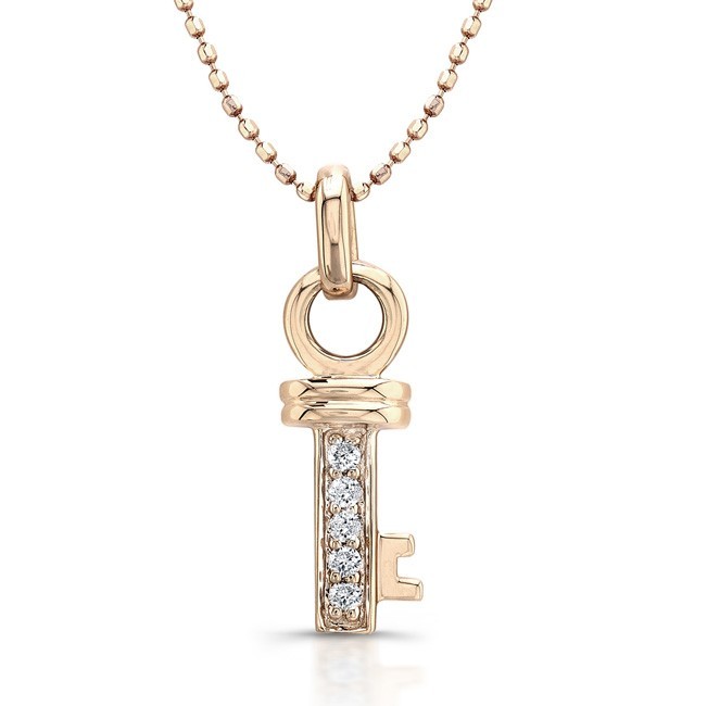 14k Rose Gold  Small Diamond Key Pendant