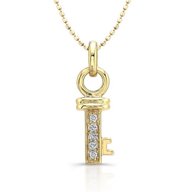 14kt Yellow Small Diamond Key Pendant