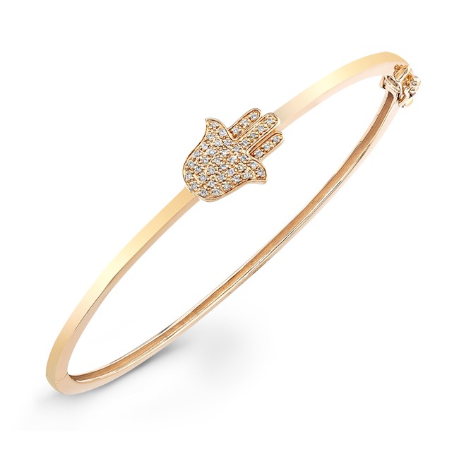 Hamsa Diamond Bangle Bracelet - 14kt Yellow