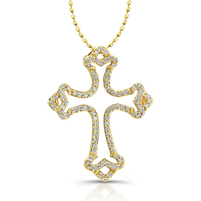 14k Yellow Diamond Micro Prong Set Cross Pendant