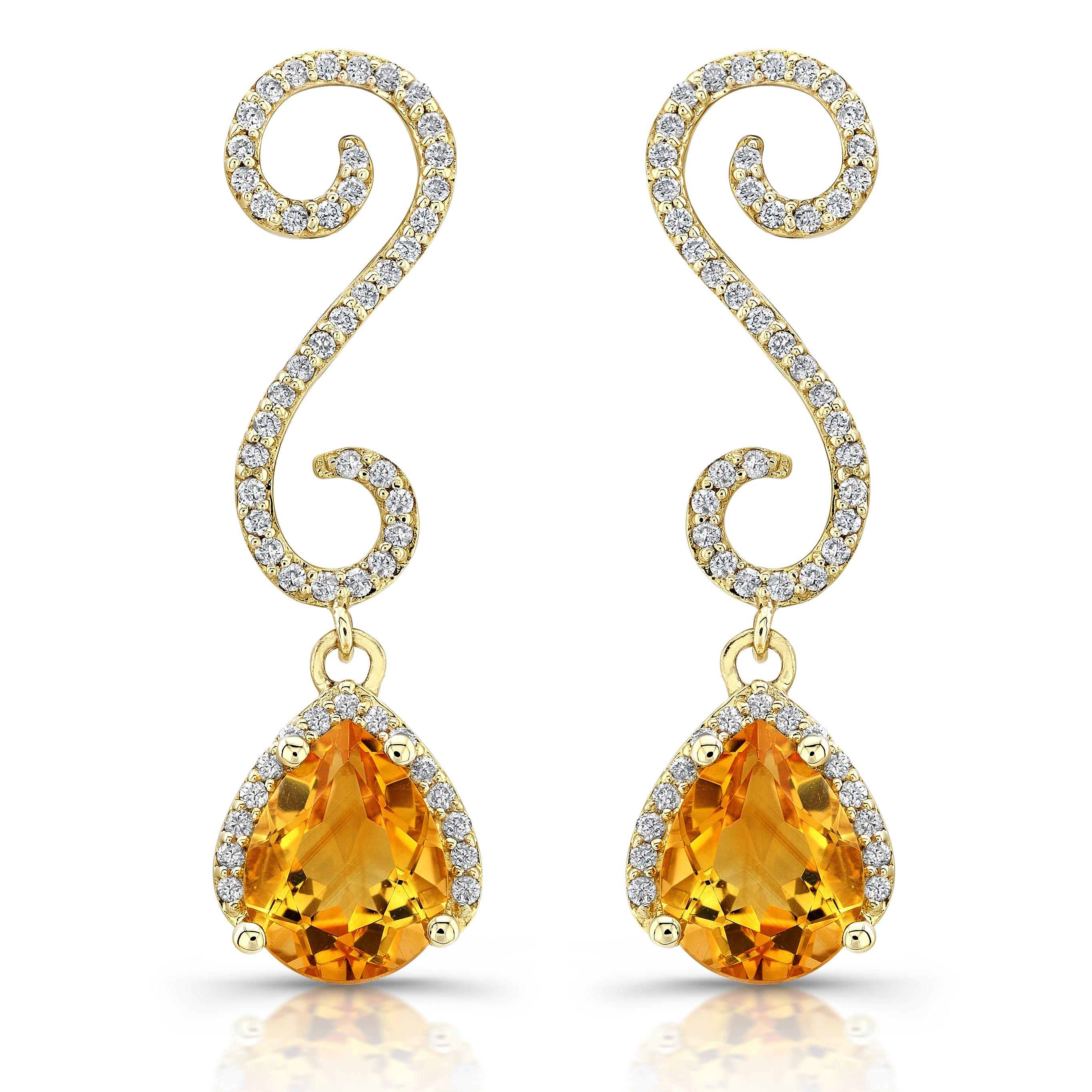Swril Diamond Earrings With Pear Shape Citrine
