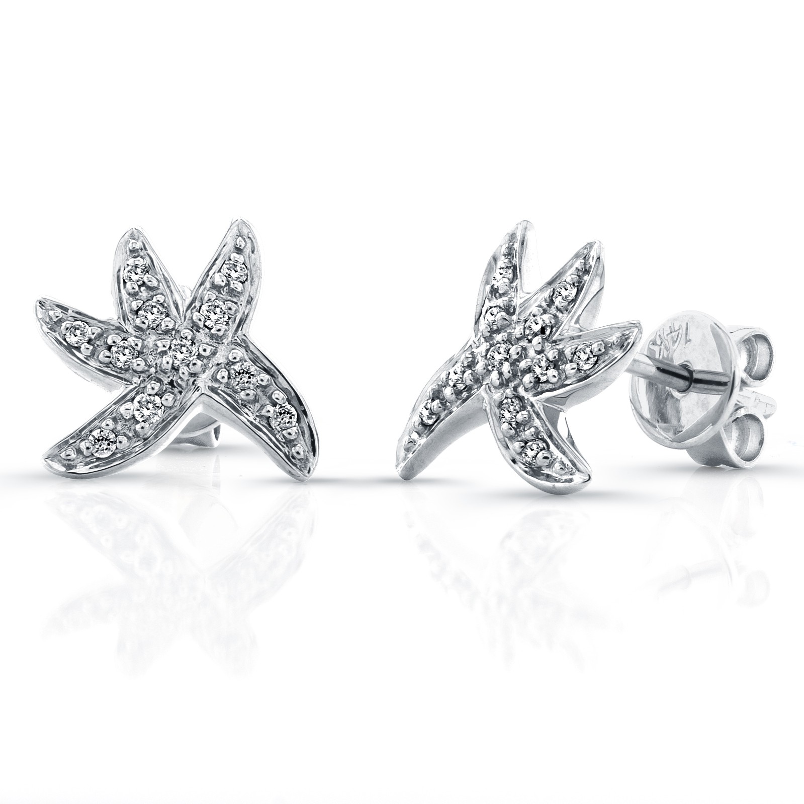 14k White Gold  Diamond Starfish Earrings