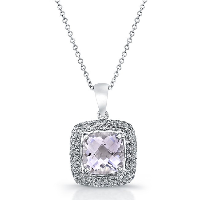 14k White Gold Pink Amethyst Diamond Pendant