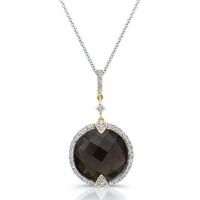 14k Yellow Gold Smokey Quartz Diamond Pendant