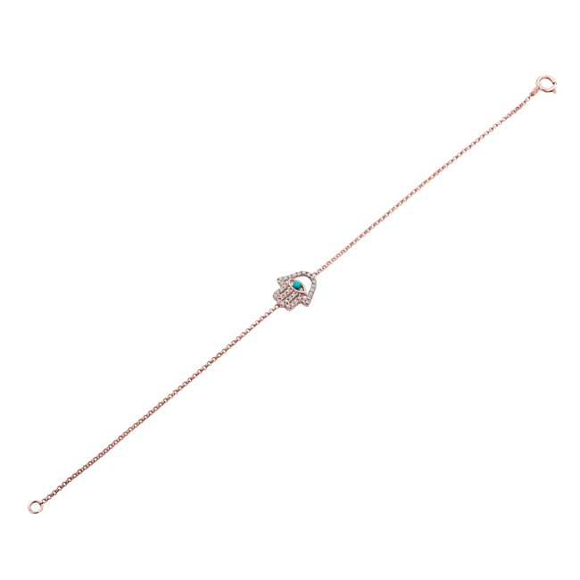 Rose Gold Hamsa Bracelet With Turquoise Eye 