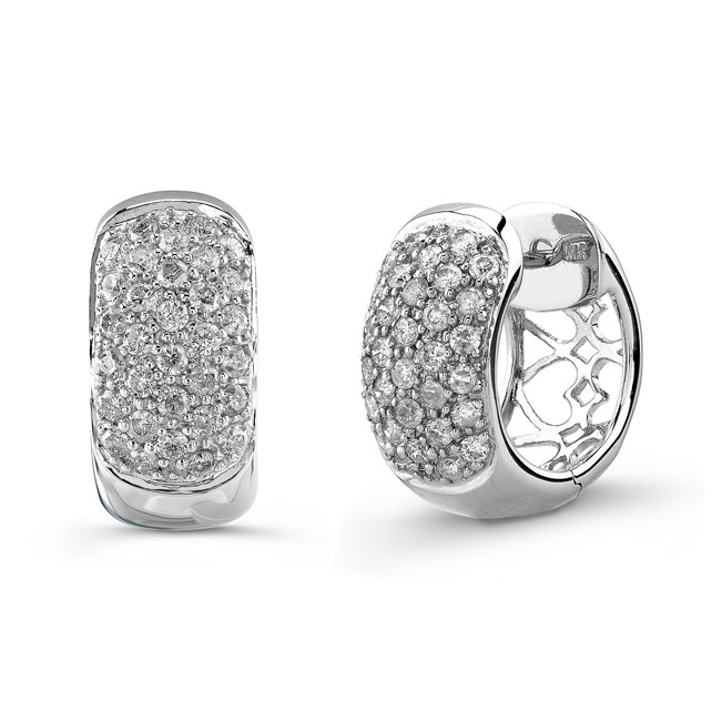 14k White Gold Diamond Pave Huggy Hoop Earrings