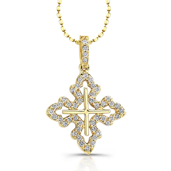 14k Yellow Filigree Diamond Cross Pendant