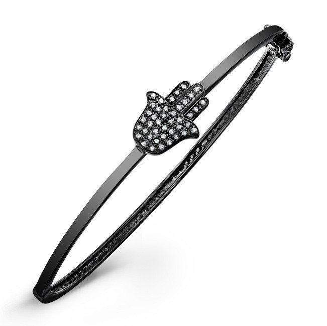 14K White Gold Diamond Hamsa Bangle-Black Rhodium 