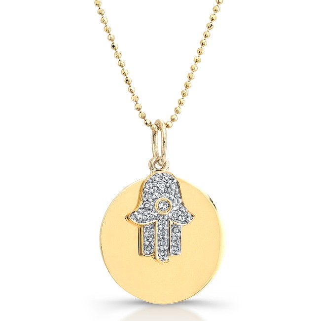 14k Yellow Gold Diamond Circle Hamsa Pendant
