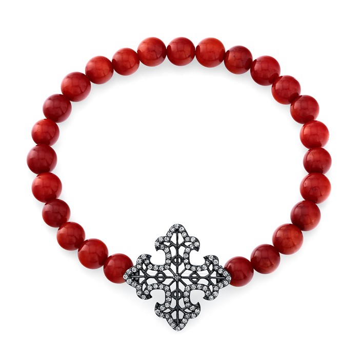 Vintage Diamond Cross With Coral Beads