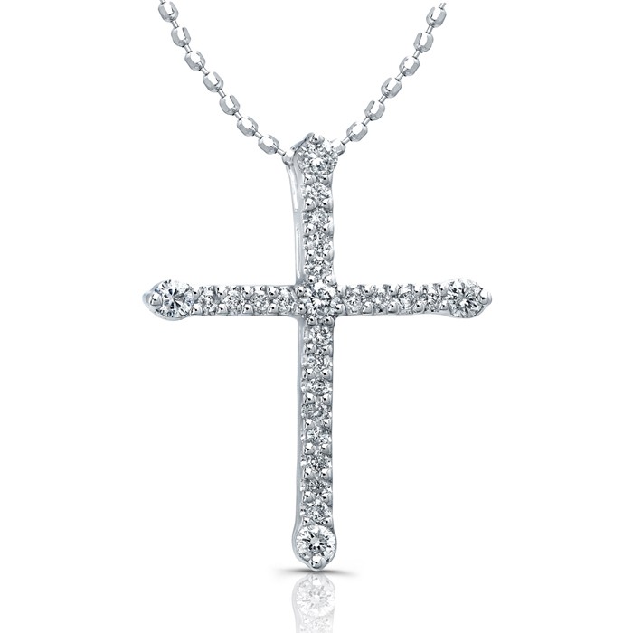 14k White Gold  Modern Diamond Cross Necklace