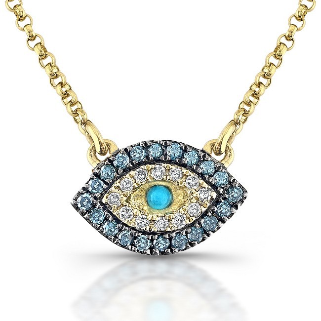 14kt Yellow Gold White-Blue Diamonds Evil Eye Pendant