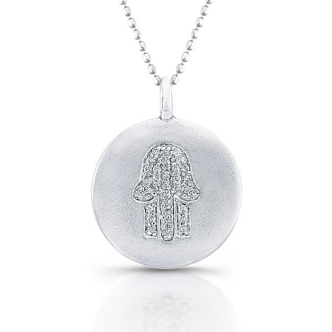 Sterling Silver Diamond Hamsa Disk Pendant 