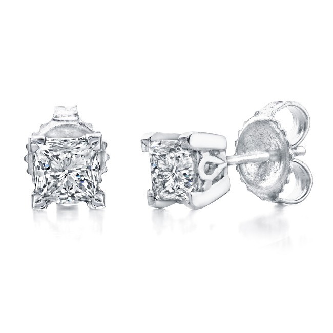 Princess Cut Diamond Stud Earrings 3/8ct Total Weight