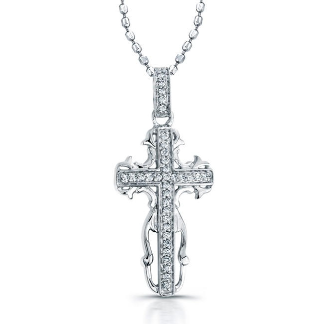 Sterling Silver Antique Diamond Cross Necklace