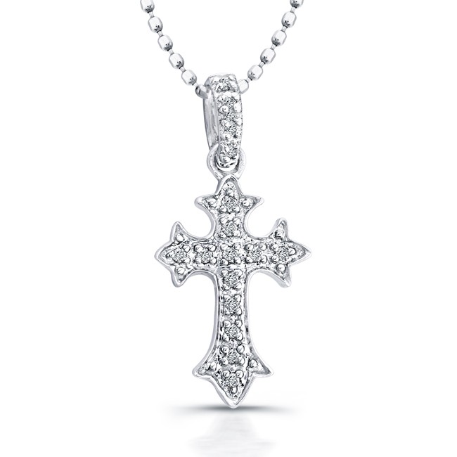 Pave Diamond Cross Necklace-Sterling Silver