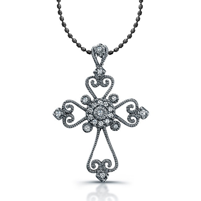 Silver Diamond Vintage Cross Black Rhodium 