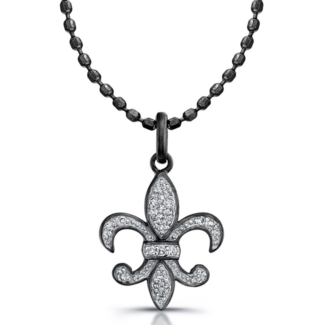 Black Sterling Silver Diamond Fleur De Lys Pendant