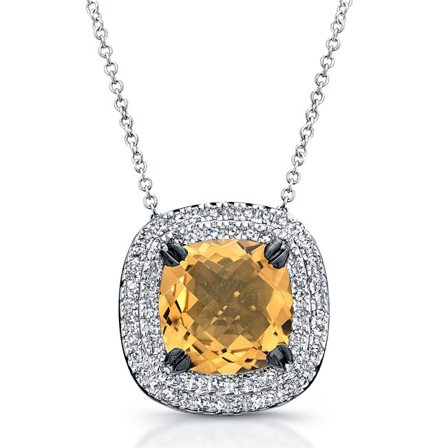 Black Sterling Silver Diamond Citrine Pendant