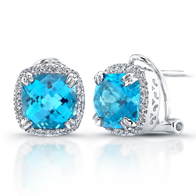 Sterling Silver Blue Topaz Diamond Halo Earrings