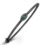 Black Sterling Silver Diamond Turquoise Evil Eye Bangle