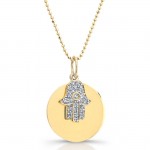 14k Yellow Gold Diamond Circle Hamsa Pendant