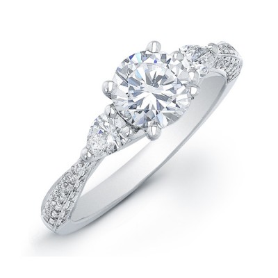 Three- Stone Engagement Ring-Pear Shape Side Stones 