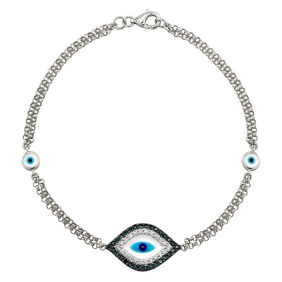 14k White Gold Diamond Sapphire Evil Eye Bracelet