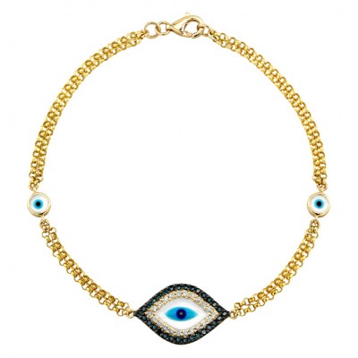 14k Yellow Gold Diamond Sapphire Evil Eye Bracelet
