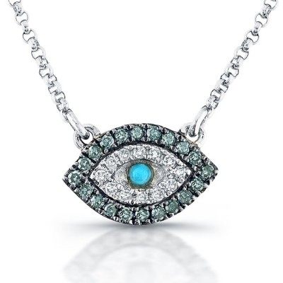 White-Blue Diamond Evil Eye Pendant,14K White Gold
