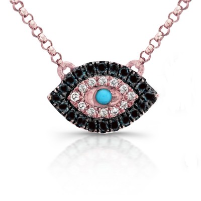 White-Black Diamond Evil Eye Pendant,14K Rose