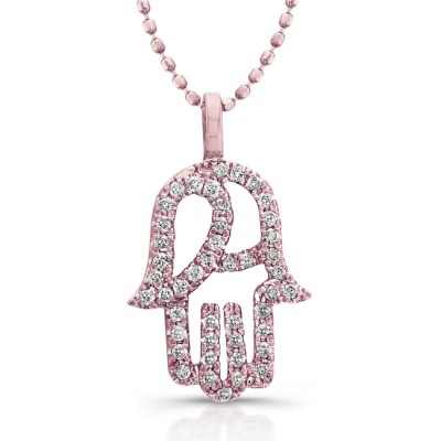 Modern Diamond Hamsa Pendant- 14K Rose Gold No Chain