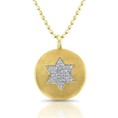 14k Yellow Gold Diamond Star of David Disk Pendant