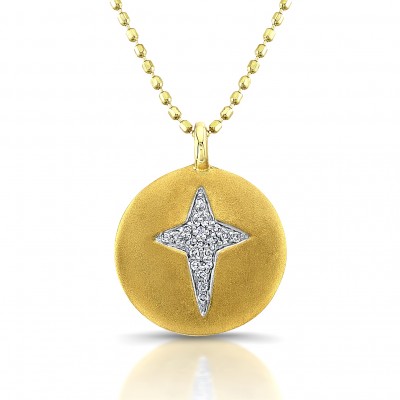 14K Yellow Diamond Disc Cross Necklace