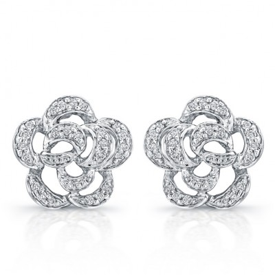 14k White Gold  Flower Diamond Earrings