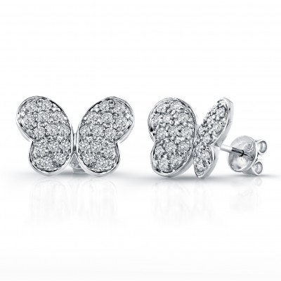 14k White Gold Diamond Pave Butterfly Earrings