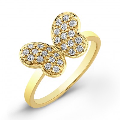 Diamond Pave Butterfly Ring-14Kt Yellow Gold