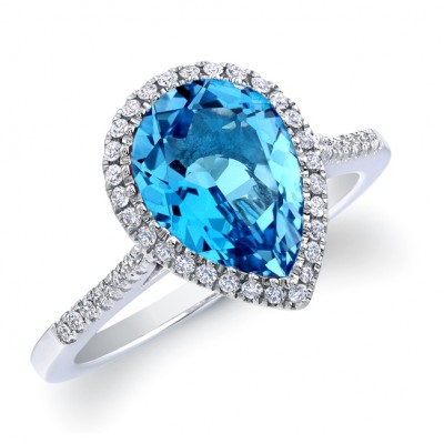 14k White Gold Blue Topaz And Diamond Ring